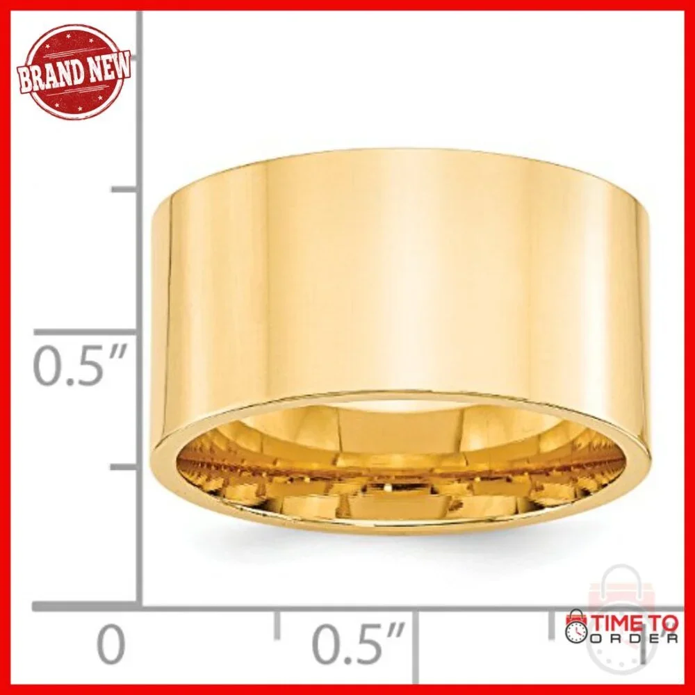 14k Gold 12mm Flat Comfort Fit Wedding Band Ring Unisex Size 12